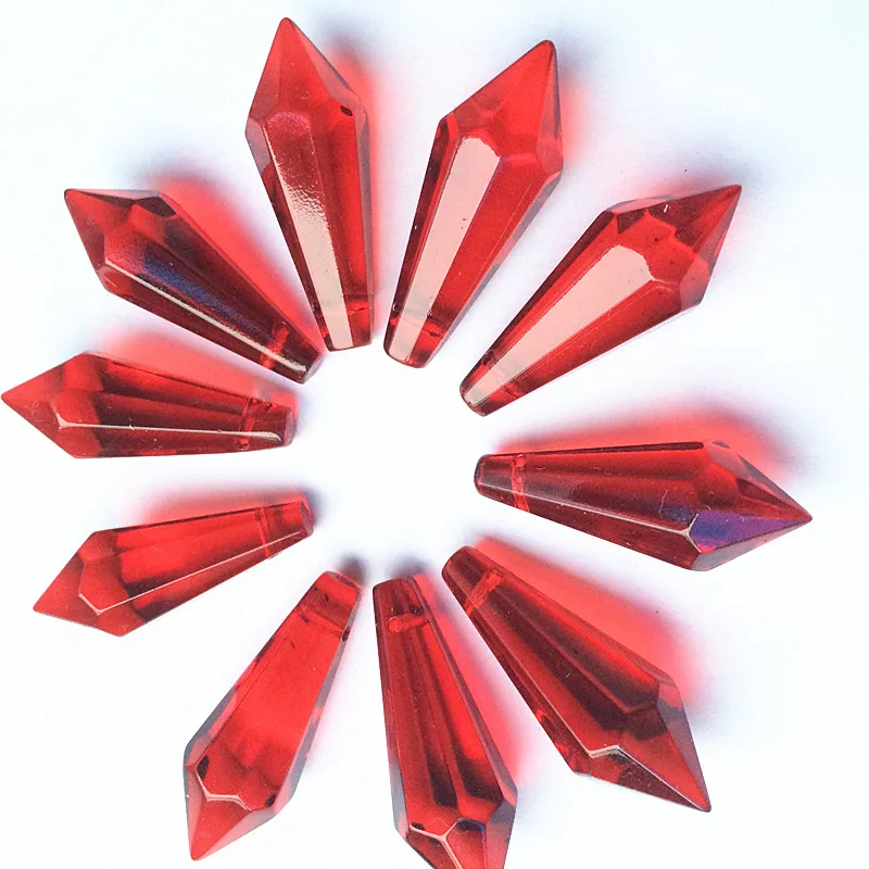 10pcs 36MM Red Crystal Icicle Prisms Ornaments (Free Rings) DIY Glass Beads Curtain/ Chandelier Parts Garland Hanging Pendants