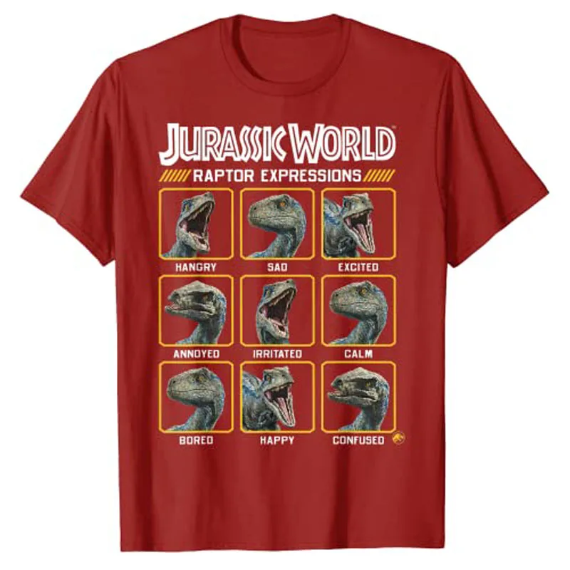 Jurassic World Two Blue Raptor Expressions Graphic T-Shirt Cute Cartoon Dinosaur Lover Outfit Graphic Tee Top Streetwear Clothes