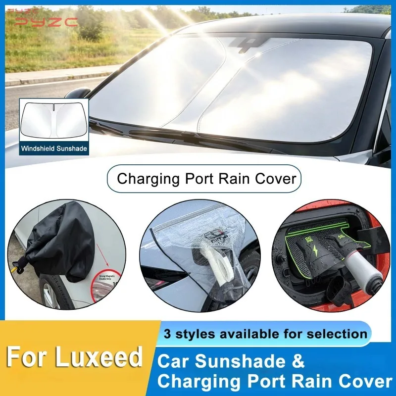 For LUXEED R7 Dedicated New Energy Car Front Windshield Sunshade,Charging Port Waterproof Charging Gun Rain Cover Summer Car