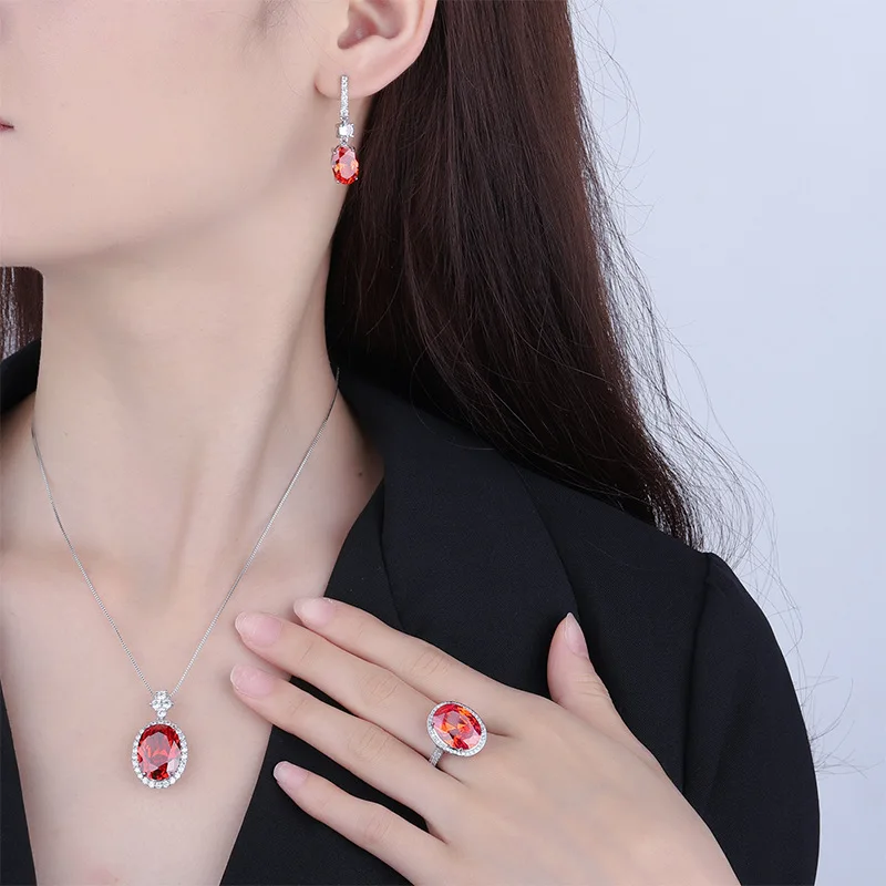 Jewelry Gold Plated Colored Gems Suit Female Denier Shape Birthday Gift Main Stone 13*18-12*16