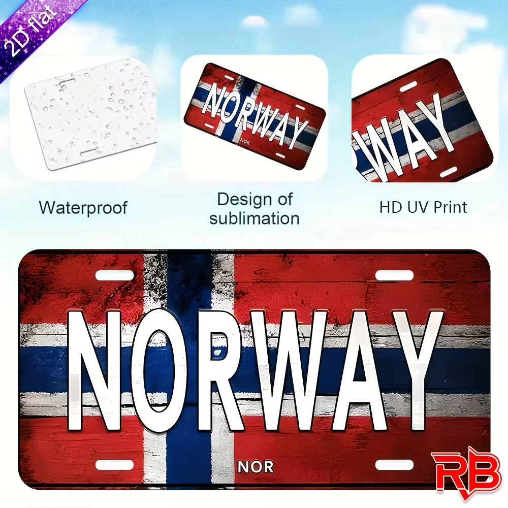 Norway Flag Vintage License Plate Aluminum Metal Sign Retro Wooden Texture Car Tag Wall Decor for Home Bar Man Cave Wall Hanging
