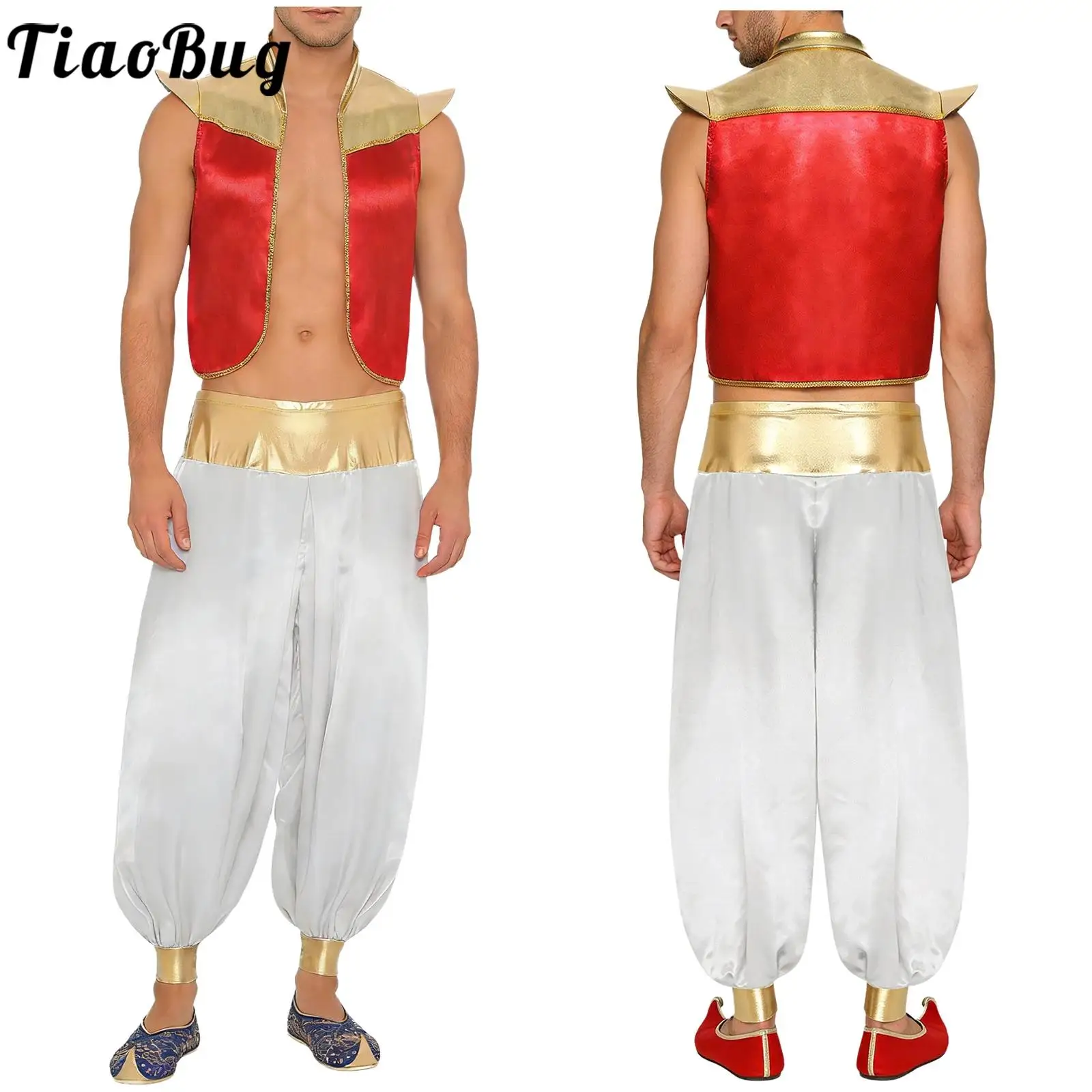 

Men Halloween Arabian Prince Cosplay Costume Mythical Aladins Party Fancy Dress Outfit Open Vest Pants for Magical Character