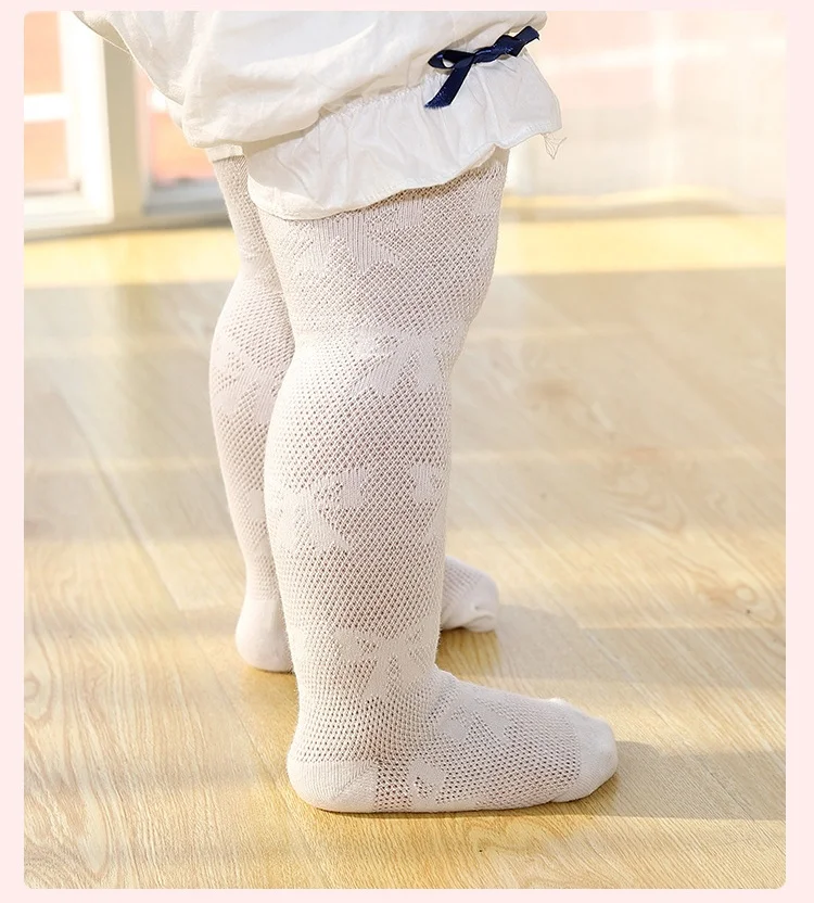 0-24 Monate Neugeborenen-Babystrumpfhosen für Mädchen, Frühling, Sommer, Mesh-Schleife, einfarbige Strumpfhose, dünne, atmungsaktive Baumwollstrümpfe für Kleinkinder, neu – Detail 3