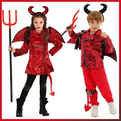 Wholesale Devil Cosplay Child Boys Girls Role Play Wigs Horns Stage Costume Kids Roleplay Fantasia Outfits Fantasy Party Clothes
