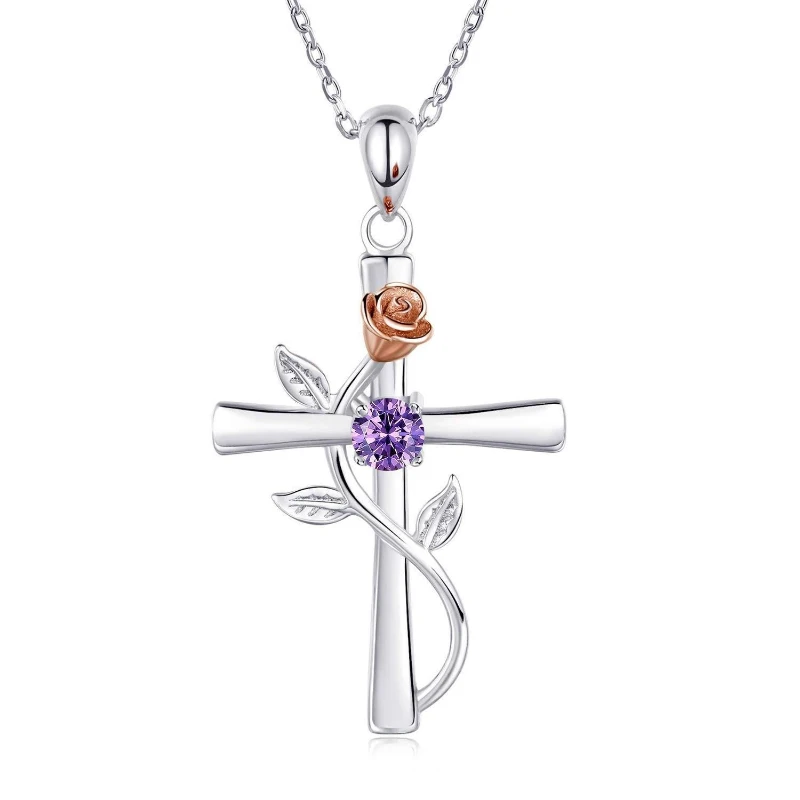 Huitan Aesthetic Rose Flower Cross Pendant Necklace Bridal Neck Accessories for Wedding Newly Design Exquisite Women Jewelry New