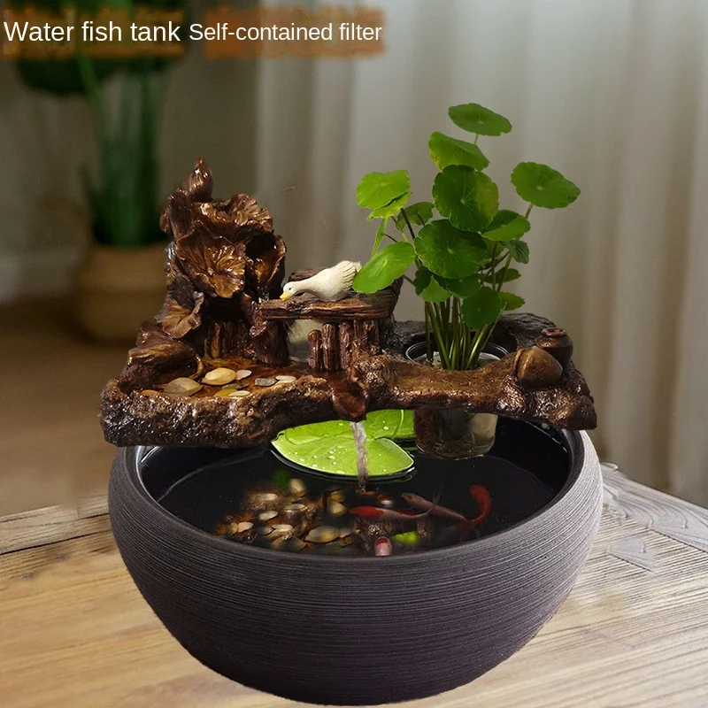 

Circulating Water Aerating Fish Tank Fish Basin Filter round Waterfall Fountain Landscape Ceramic Home Decoration Ornaments