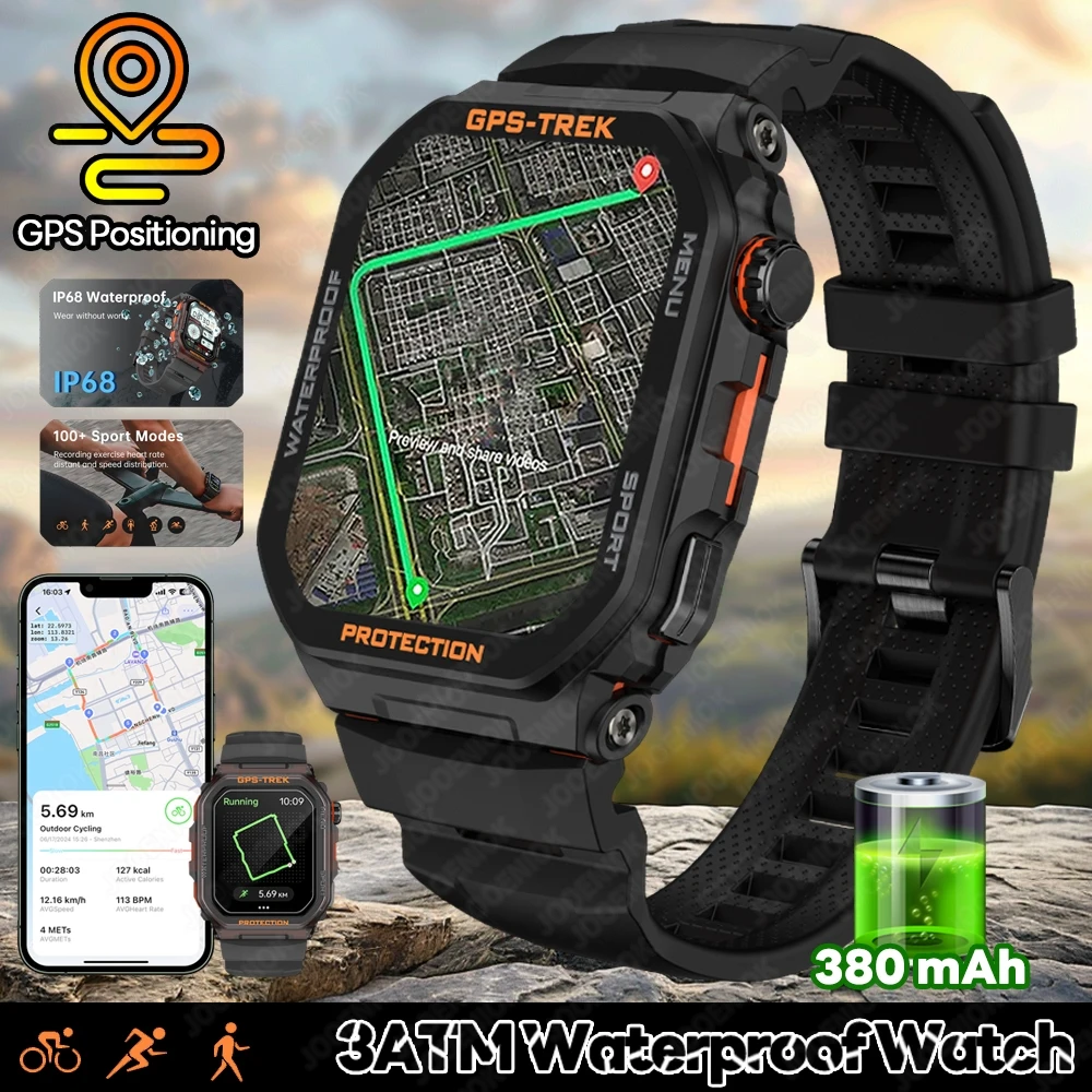 Built-in GPS Smartwatch Men Sports Track Fitness Watches Alexa Voice Assistant 5ATM & IP68 Bluetooth Call Smart Watch Military