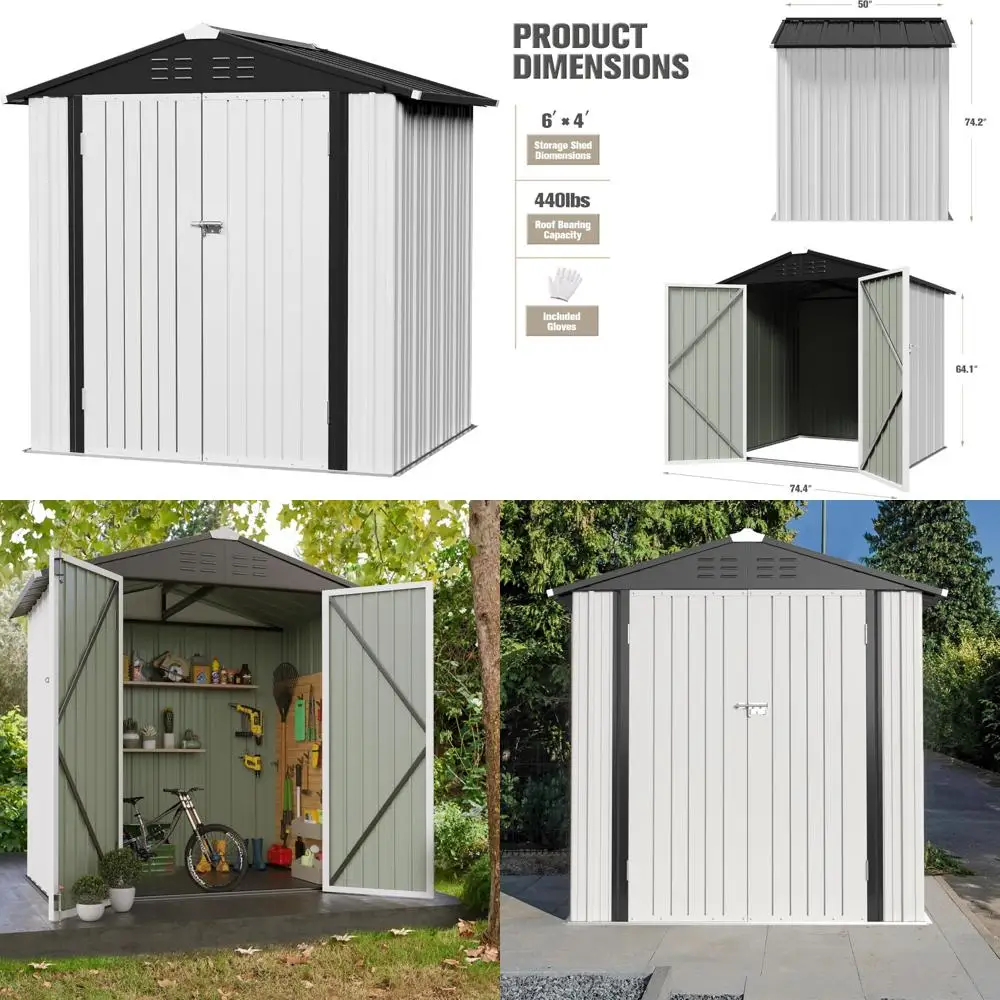 

Metal Storage Shed 6x4ft Waterproof Outdoor Garden Tool Storage House with Lockable Door for Backyard
