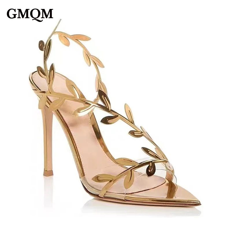 

GMQM Elegant Women's Simple And Generous High-Heeled Sandals With Gold Branches And Jade Leaves Anti-Slip Thinel And Pointed Toe
