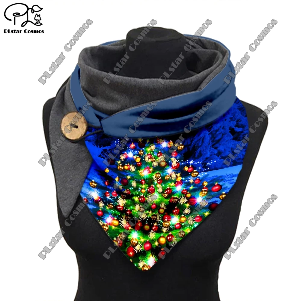 

3Dprinted snowflake Christmas tree Christmas hat Santa Claus pattern printed warm shawl scarf spring winter small triangle scarf