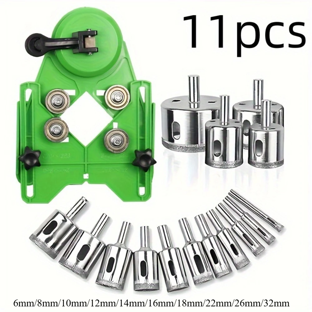 

11-Pc Diamond Hole Saw Kit with Suction Guide Plate – 4mm-83mm Hollow Drill Bits for Tile/Glass/Marble/Granite Cutting