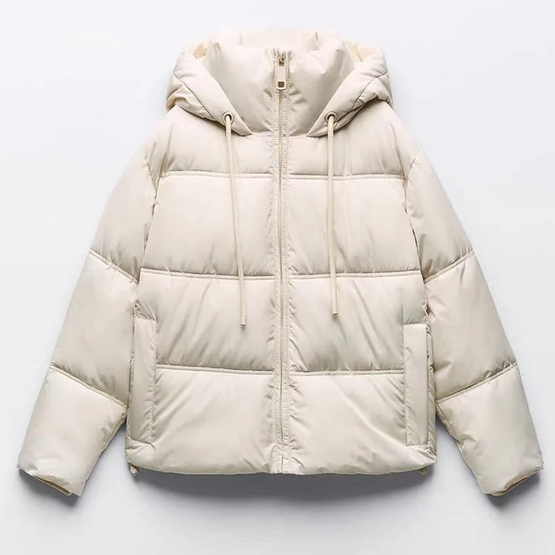 

Thicken Warm Quilted Jacket Women Winter New Korean Style Solid Zipper Long Sleeve Coats Pockets Hooded Cotton-padded Clothes