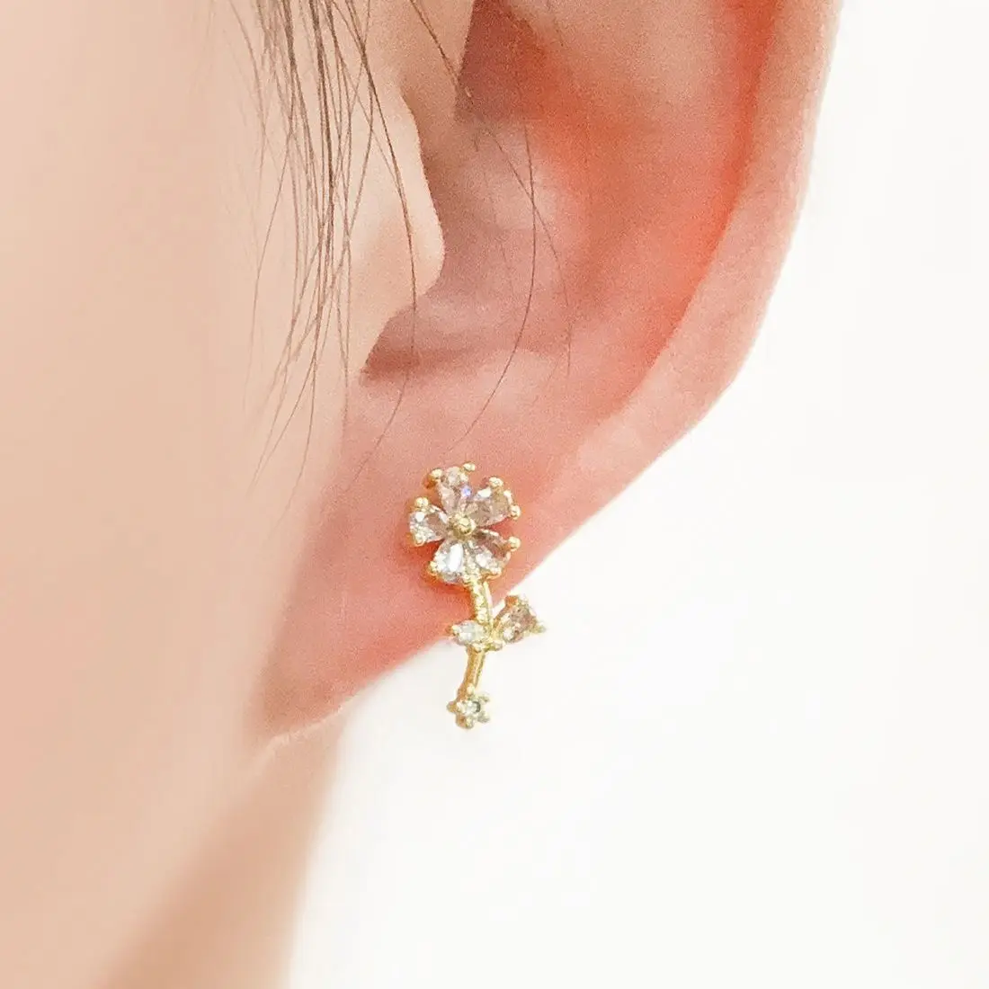 SUNSLL Spring Dragonfly Butterfly Cubic Zircon Flower Stud Earrings For Women Girls Gold Plated Daily Jewelry Gift 1Pair