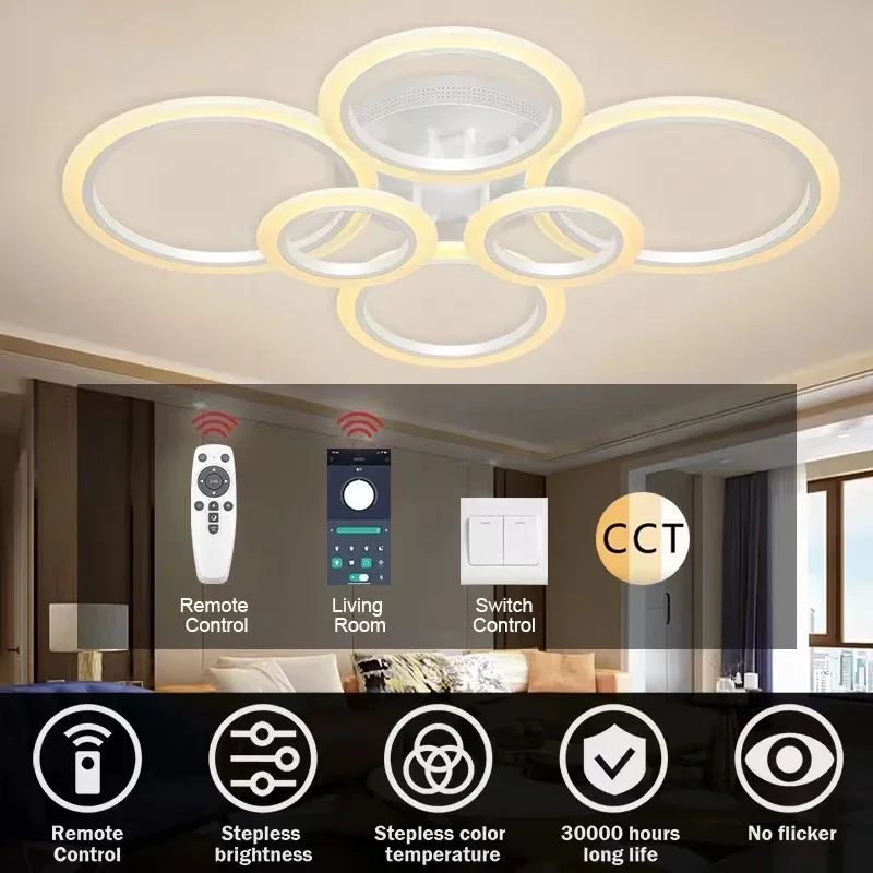 

Smart LED Ceiling Lights Living Room And Bedroom Lighting Intelligent Remote Control Modern LED Chandelier Dimmable