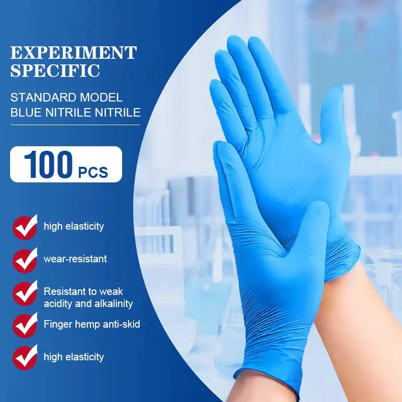 

100PCS Disposable Waterproof Blue Gloves Kitchen Dishwashing Pet Bathing Beauty Hair Styling Tools Anti-slip Gloves
