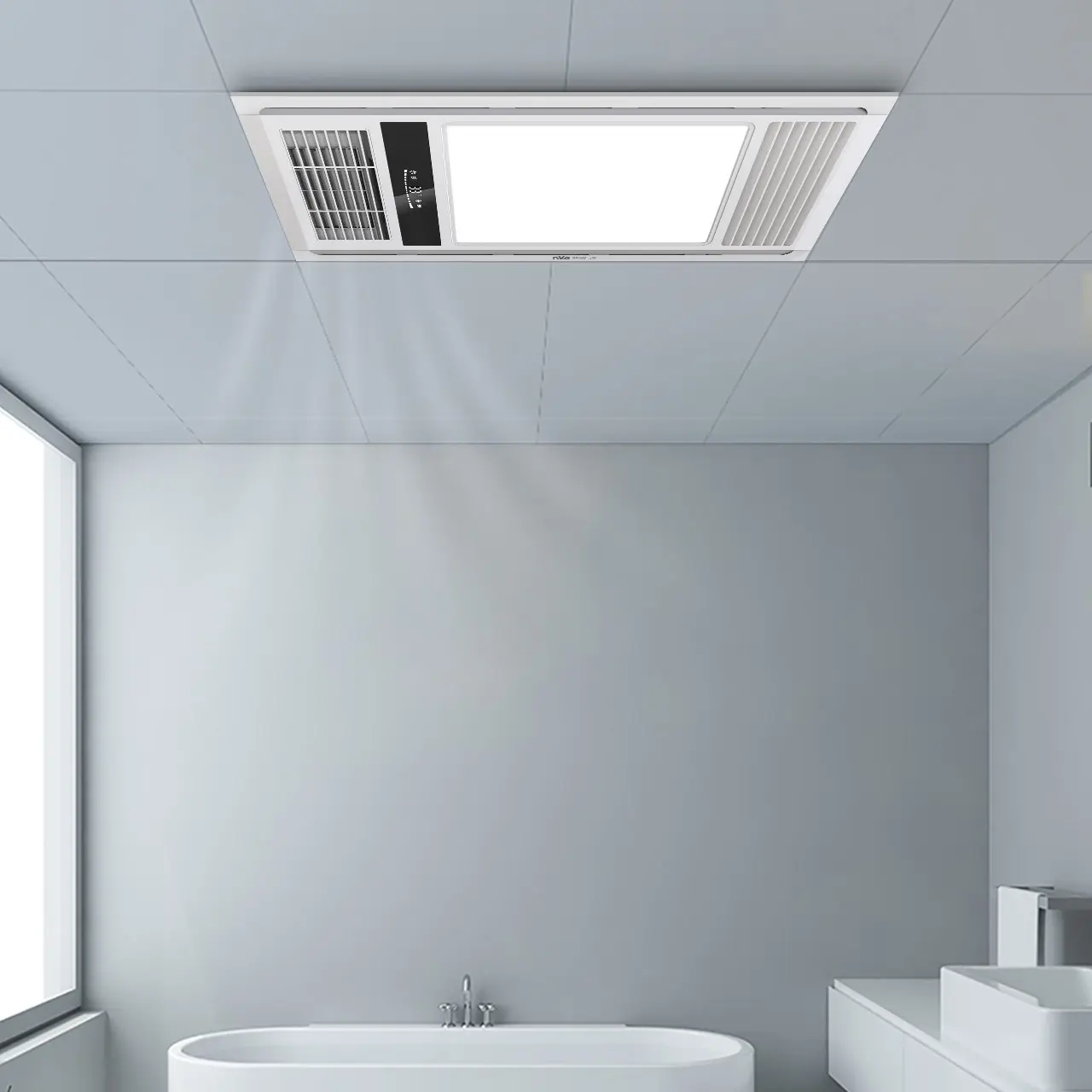 Integrated Ceiling Wind Warm Bathroom Heater, All-in-One Bath Fan with Ventilation Heating LED Lighting for Shower Room