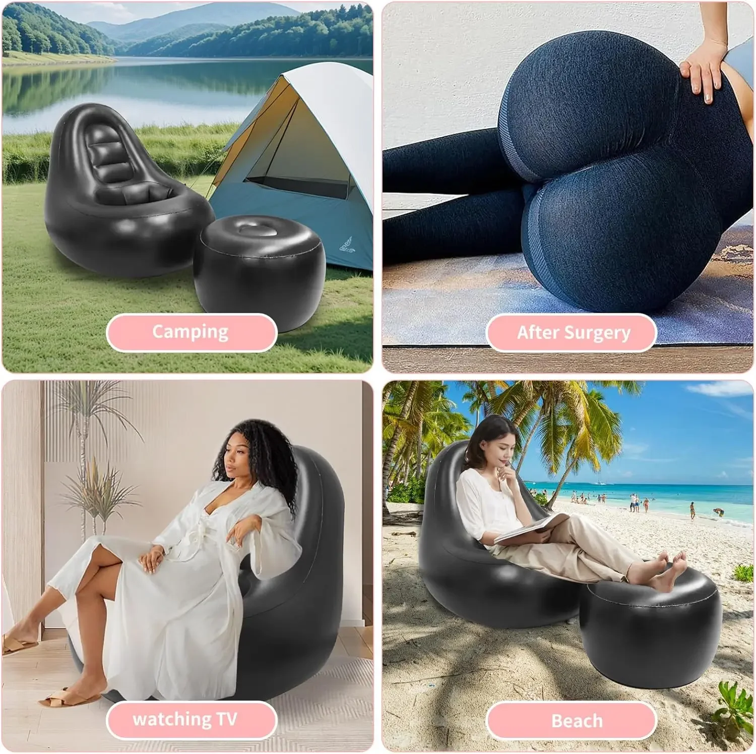 BBL Inflatable Chair with Ottoman for After Butt Surgery Recovery,Sitting,Sleeping,Pregnancy Relaxation with Pump