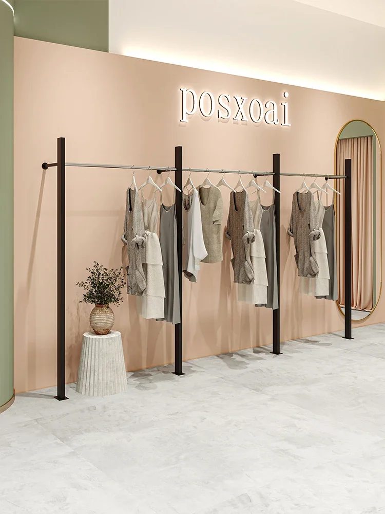 Clothing store display rack Stainless steel black wall hanger Customized clothes display rack Women's clothing store shelf