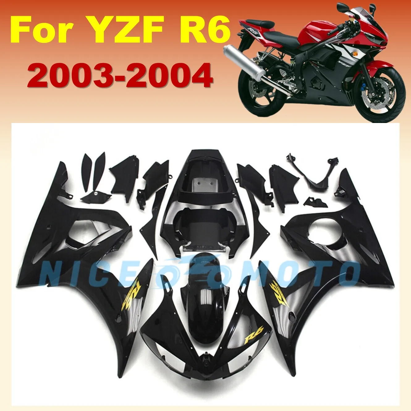 

Глянцевый черный комплект обтекателей для YAMAHA YZFR6 2003 2004 2005, YZF R6 YZF-R6, аксессуары для мотоциклов, сменные обтекатели для восстановления