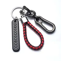 Trendy DIY Mobile Phone Number Plate Pendant Keychain for Men Punk Simple Woven Leather Rope Anti-lost Car Key Chain Accessories 6