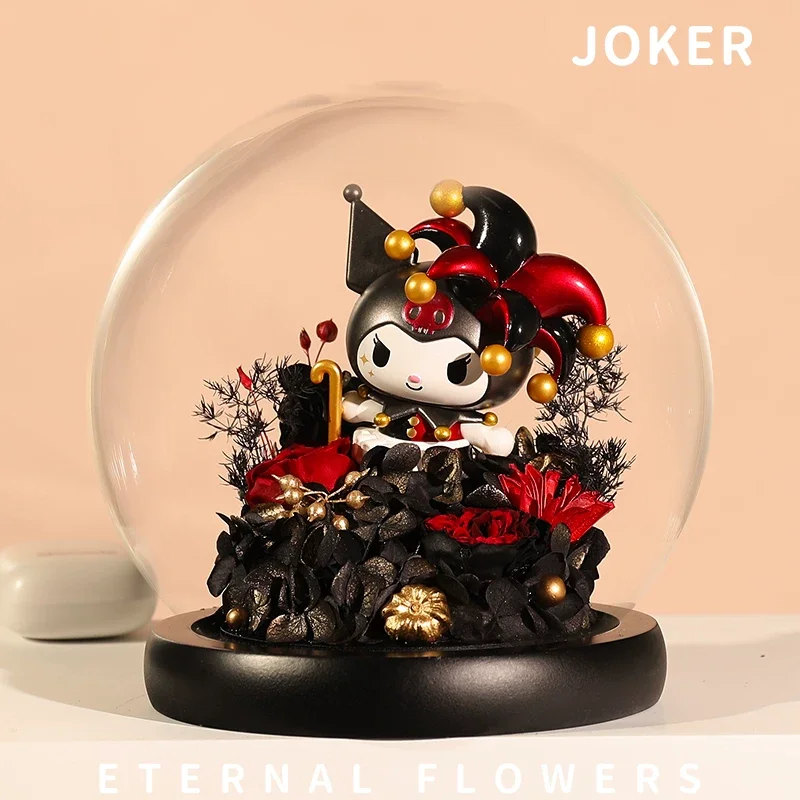 Sanrio Kuromi Serie Poker Kingdom, Ramo de Flores Eternas en Cúpula de Cristal, Decoración para el Hogar, Adorno, la Mejor Opción para Regalos