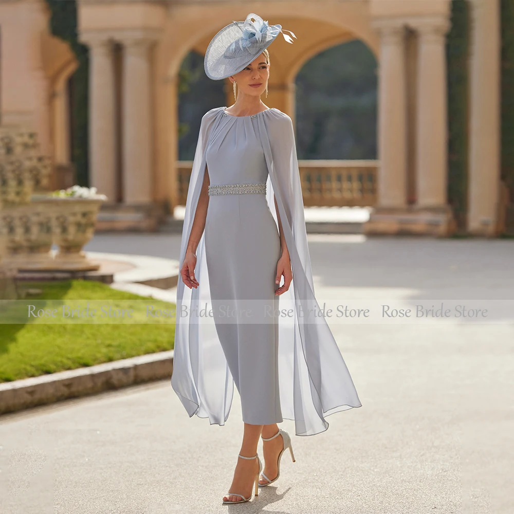 Hot Pink Wedding Guest Dresses for Women Column O Neck Ankle Length Mother of the Bride Dress Midi Beaded BElt Sheath Party Gown