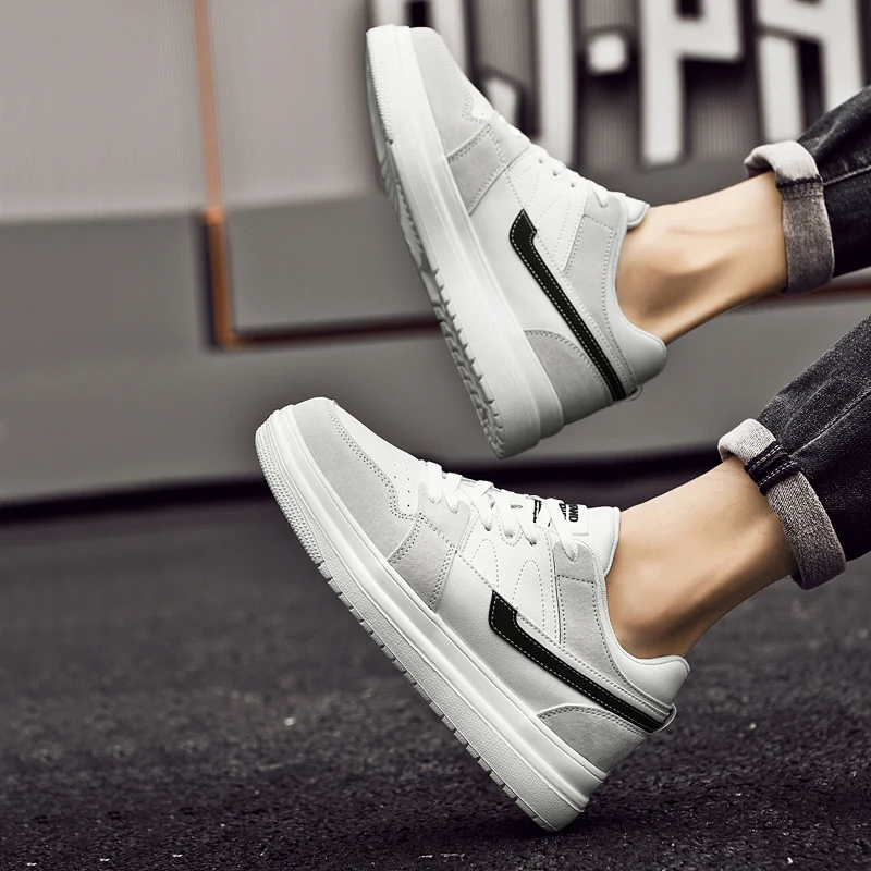 Spring 2025 Men's White Sneakers - Couple Style, Trendy & Versatile, Lightweight Breathable & Height-Increasing