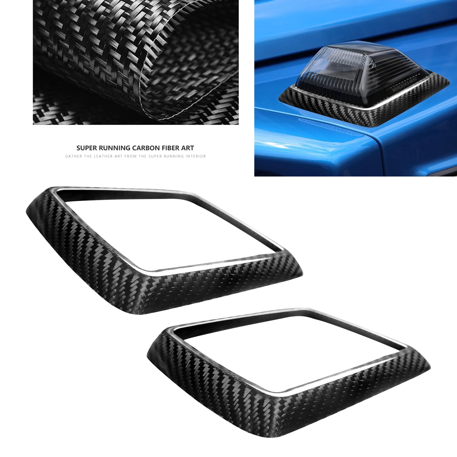 

For Mercedes Benz G-Class W464 G500 G550 2019-2021 Carbon Fiber Front Side Engine Hood Turn Signal Light Lamp Frame Trim Cover