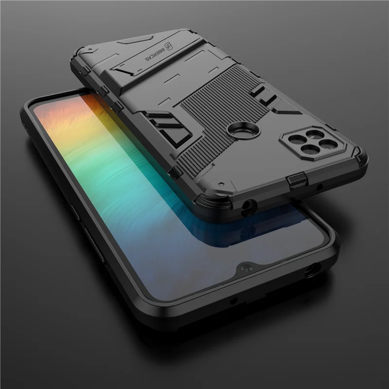 For Xiaomi Redmi 9C Case Shockproof Silicone Bumper Table Holder Stand Armor Hard PC Back Cover Redmi 9C NFC Phone Case Redmi 9C