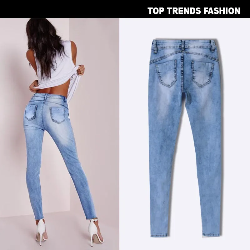Summer Style Low Waist Sky Blue Patchwork Skinny Tights Women Pencil Jeans High Stretch Sexy Push Up Denim Women Fashion Jeans