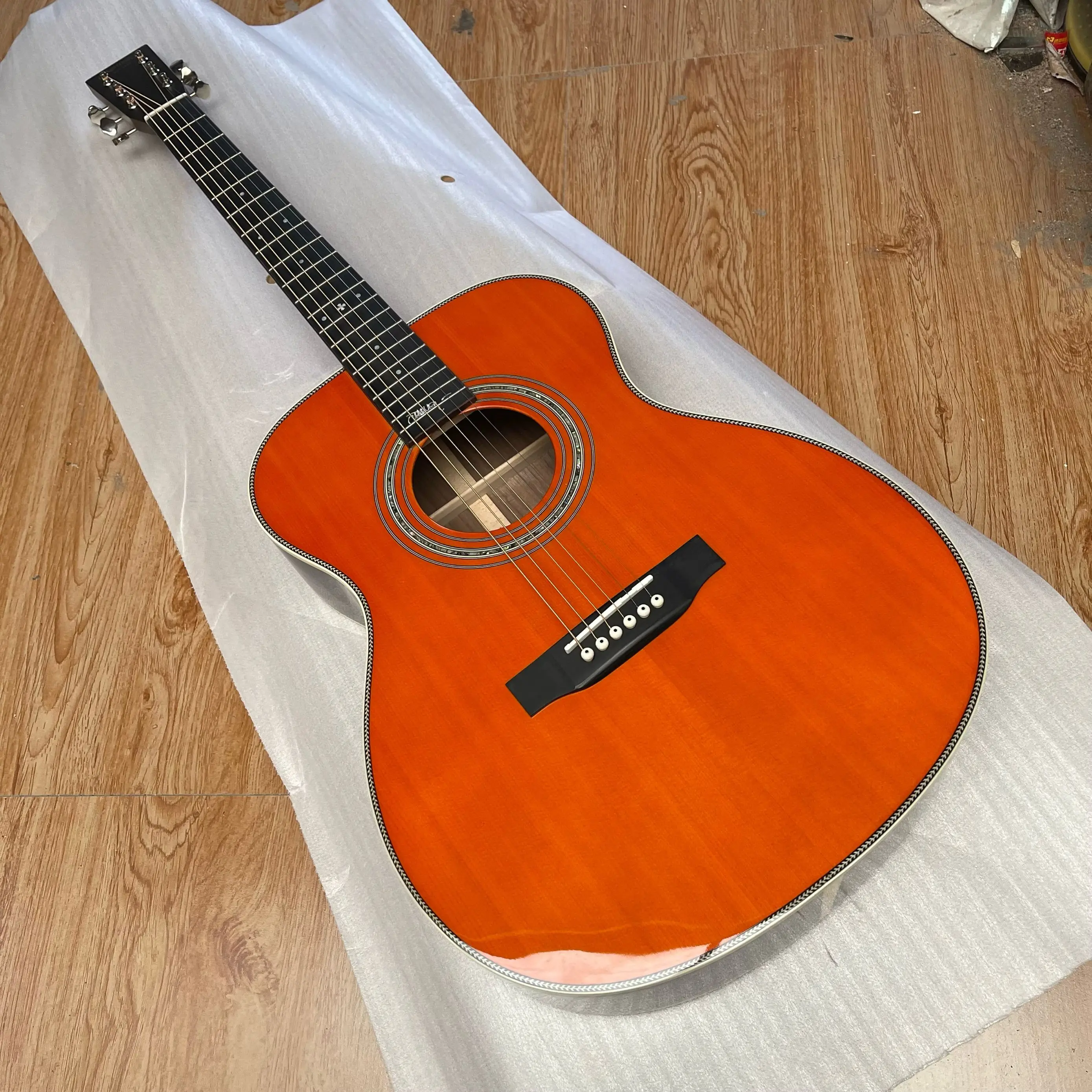 New Arrival 39# Acoustic (Electric) Guitar Om15 Made Of Solid Wood In Orange 240115