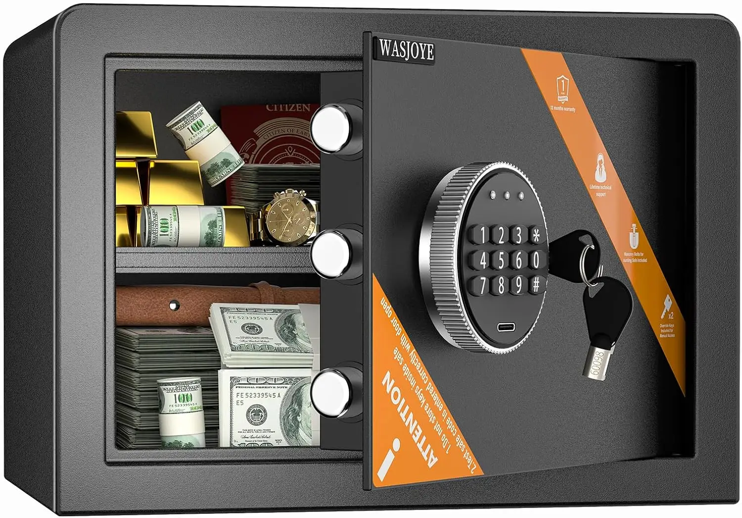 

1.2 Cubic Feet Fireproof Safe with Digital Keypad, Type-C Port & Smart Alarm for Home Office Money Jewelry Storage
