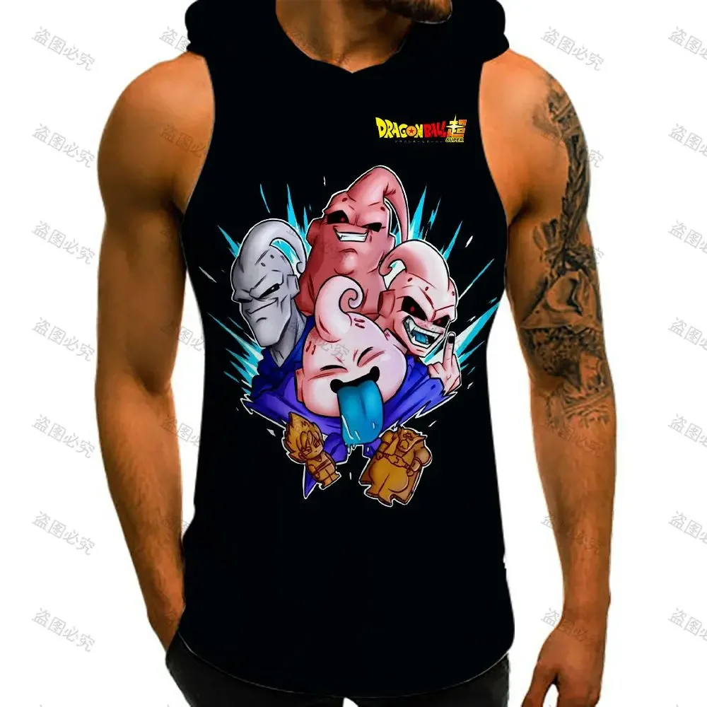 Dragon Ball Z Men\'s Vest With Hood Gym Goku High Street 2024 S-3XL Sleeveless Vests Summer Anime European Size Harajuku Vegeta