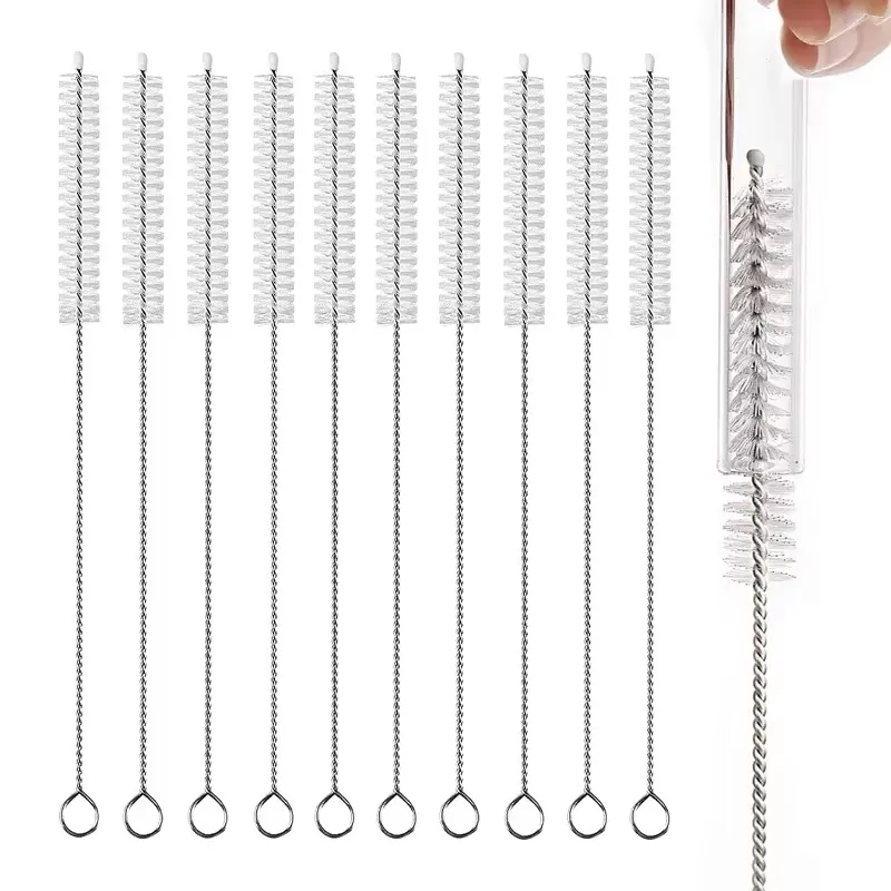 Kit de cepillo de limpieza de pajita para beber, limpiador de tuberías de tubo de paja, cepillos de limpieza de mango largo de nailon y acero inoxidable para pajita, 1/50 Uds.