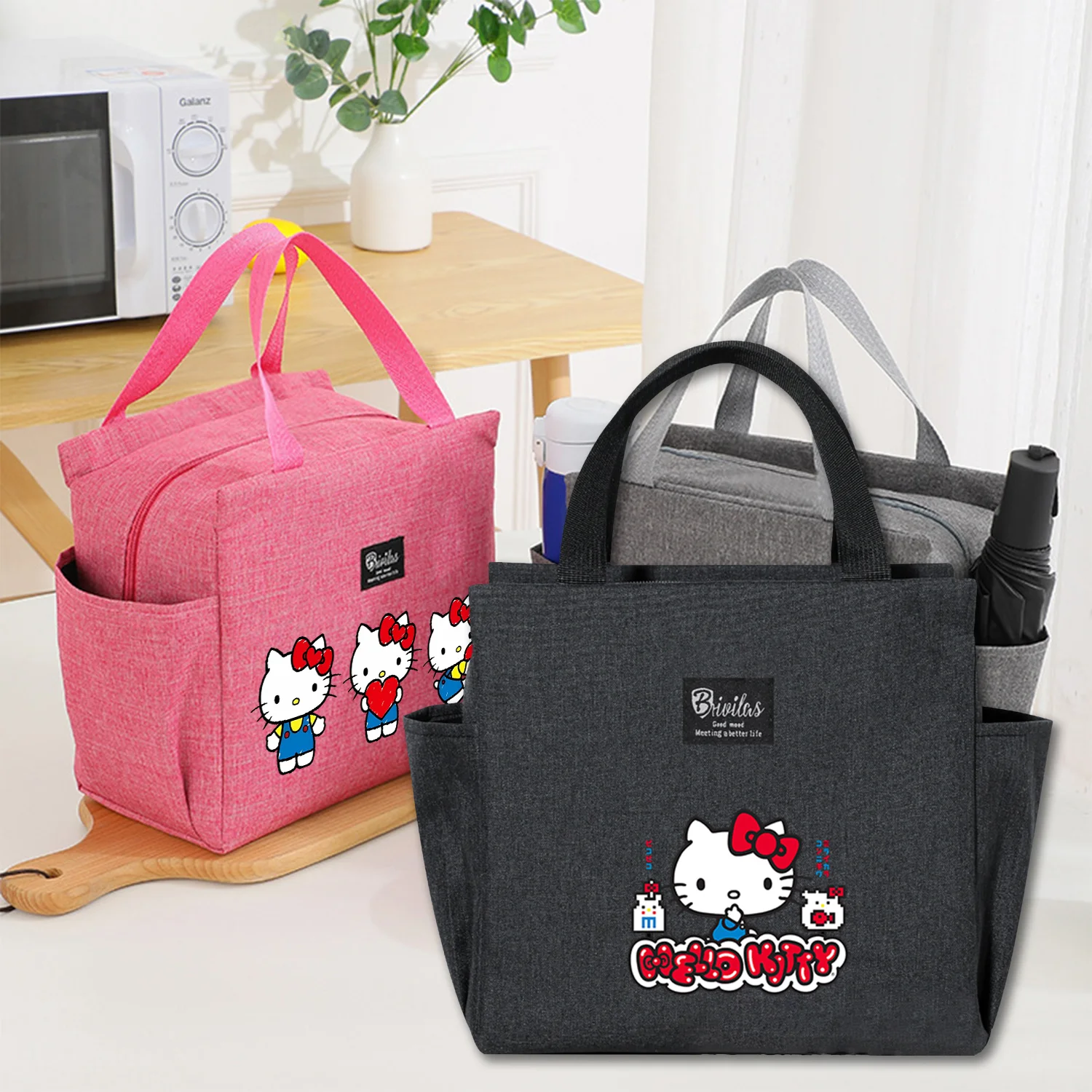 Hello Kitty Sanrio Lunch Bag Cartoon Cute Print Insulation pasto Pack scatola di immagazzinaggio termica con cerniera per alimenti isolata di grande