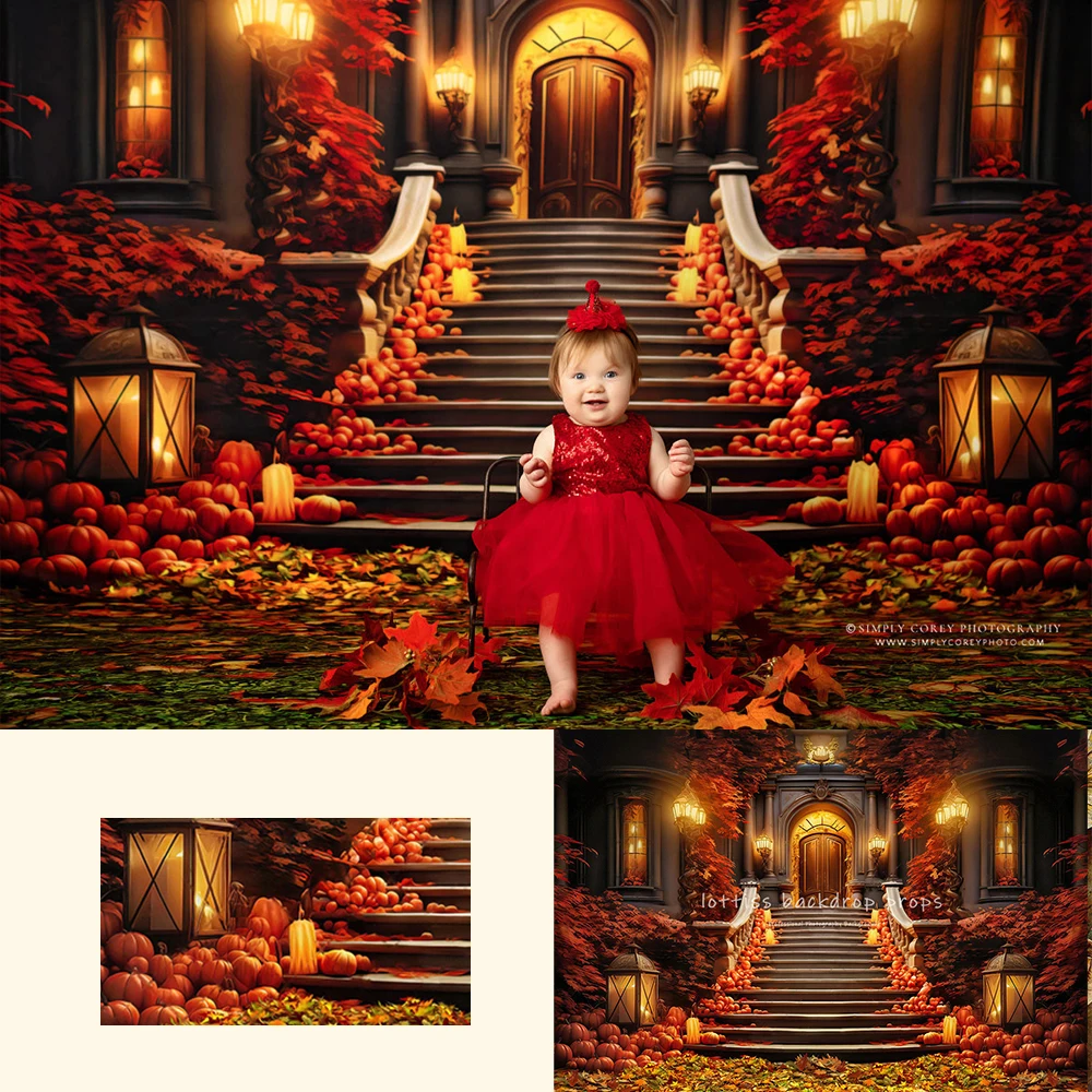 Autumn Harvest Mansion Front Backdrops Kids Baby Photography Props Child Adult Fall Festival Forest Leaves Castle Backgrounds