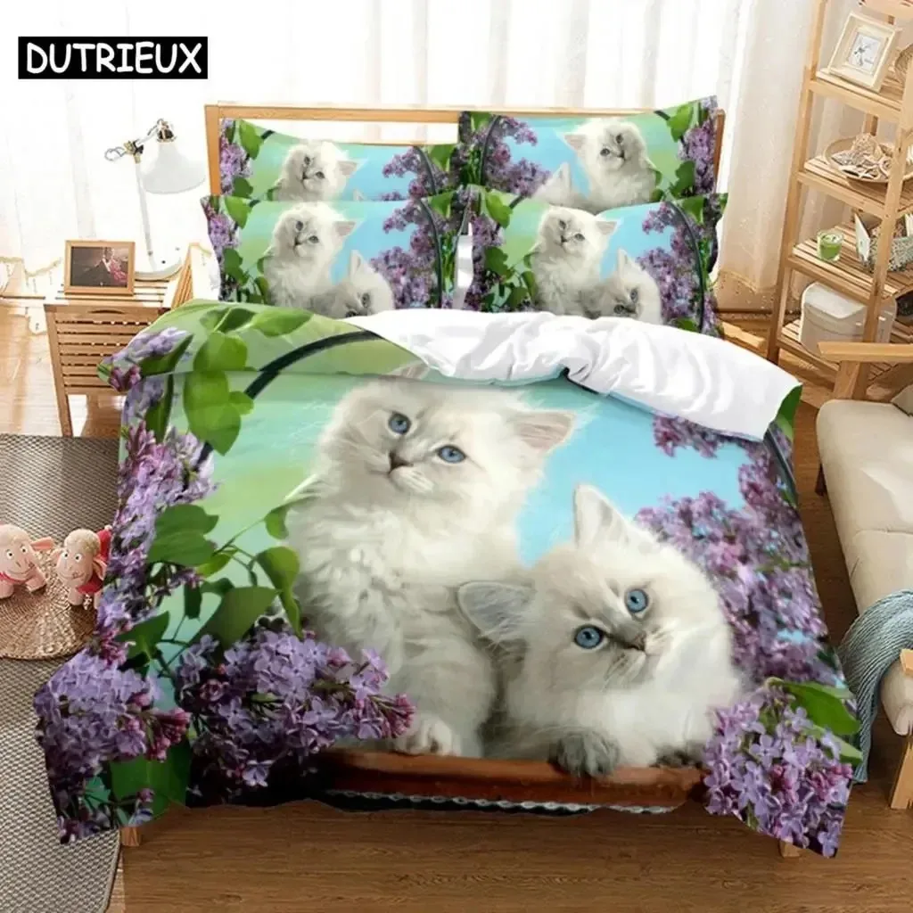 3D HD Duvet Cover Bedding Set Quilt Comforter Case Pillowcase Cat Pattern Double Full King Queen Twin Single 3PCS 2PCS Bedroom