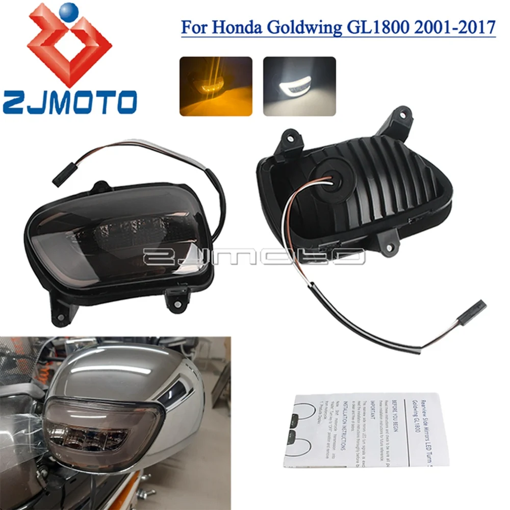 

Motorcycle Rearview Mirrors LED Turn Signals For Honda Goldwing GL1800 2001-2017 Front Side Mirror Daytime Running Blinker Light