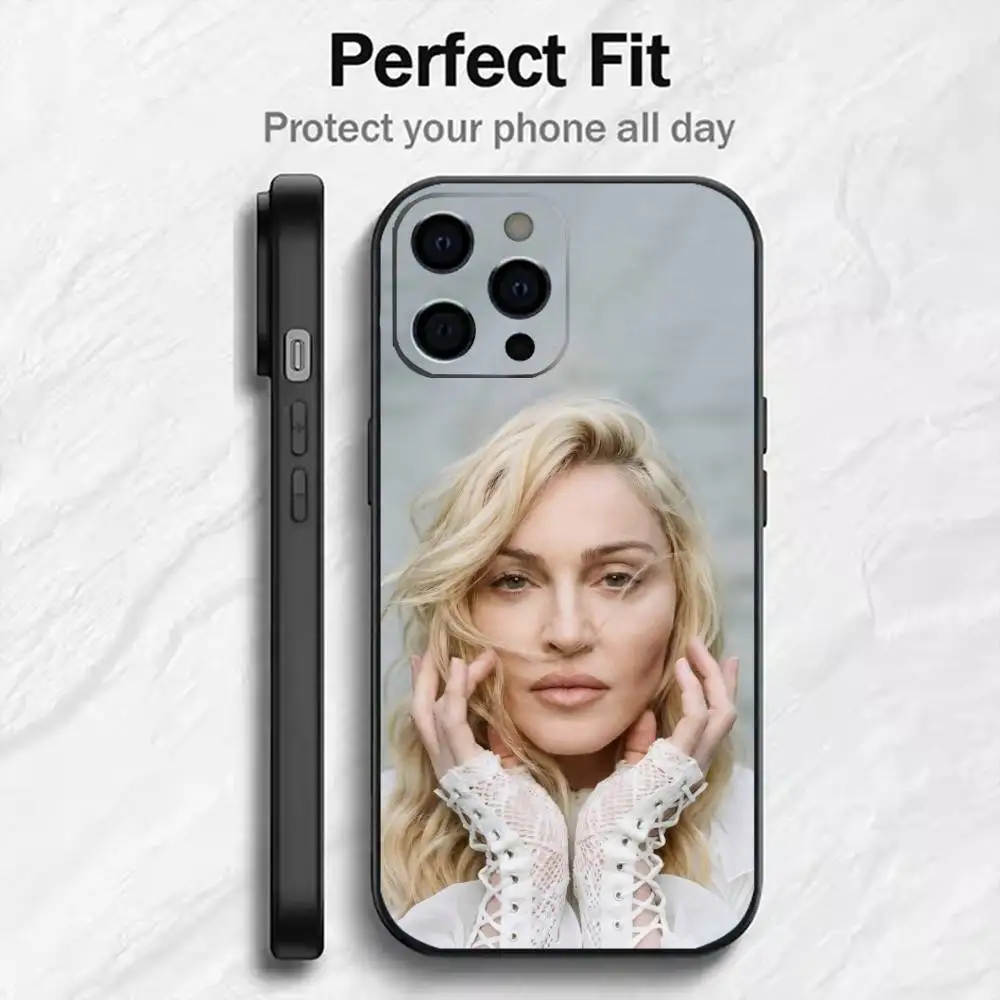 Queen of Pop M-MadonnaS Phone Case For iPhone17,16,15,14,13,12 Plus,Max Soft Silicone Black Cover