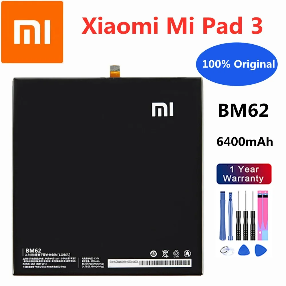 

Новый оригинальный аккумулятор Xiao mi для планшета Xiaomi Pad 3 Pad3 Tablet 3 MiPad 3 BM62, аккумулятор большой емкости, батареи 6400 мАч