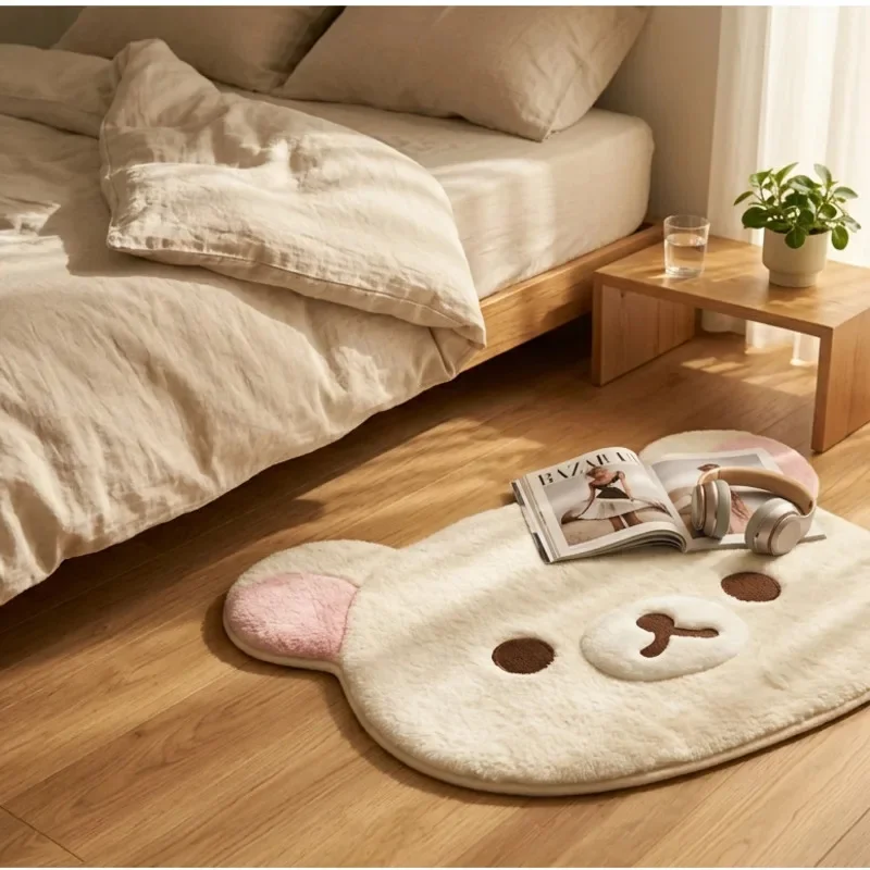 Rilakkuma Plush Floor Mat Soft Cartoon Cute Korean Bedside Rug Cozy Bedroom Carpet For Kids Teens Women Home Birthday Gift