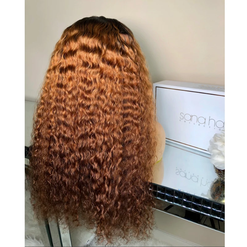 Parte profonda morbida lunga 26''180 densità Ombre biondo crespo parrucche anteriori in pizzo riccio per le donne africane Babyhair quotidiano prepizzicato Glueless