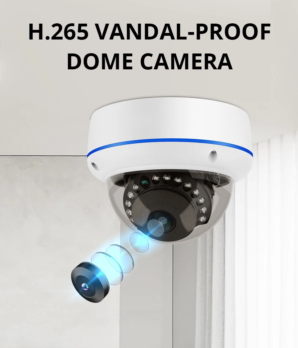 Techage 5MP PoE IP-Überwachungskamera, Dome, 3,6 mm Brennweite, Nachtsicht, Einweg-Audio, KI-Erkennung, intelligente Sicherheit für den Innenbereich – Detail 1