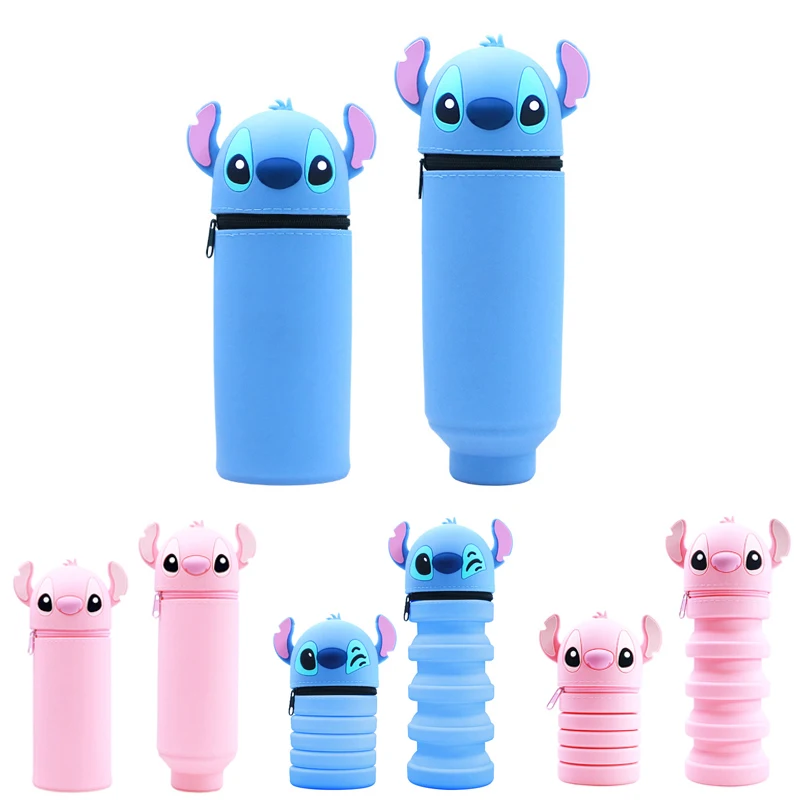 

Stitch Foldable Telescoping Pencil Case Cartoon High Capacity Silicone Pen Holder Storage Bag Student Stationery Children Gifts