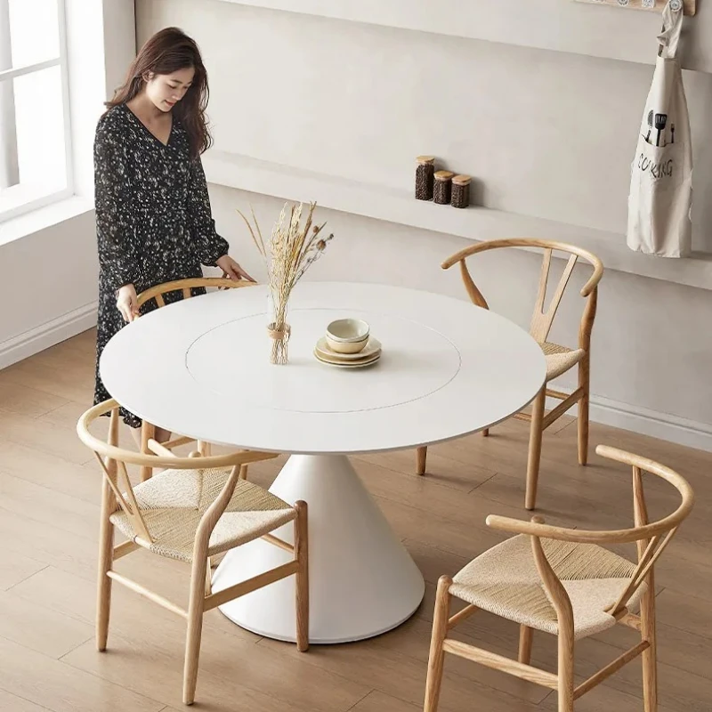 

Deli Feng rock slab dining table cream Xiaohongshu pure white Internet celebrity small apartment household round rock