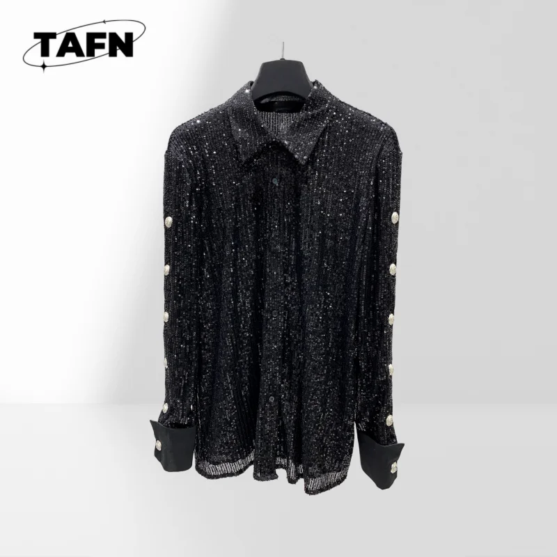 

Advanced Texture Trend Simple and Comfortable Ladies Polka Dot Shirt Loose Fit Long Sleeve Blouse Lightweight Summer Top AF2535