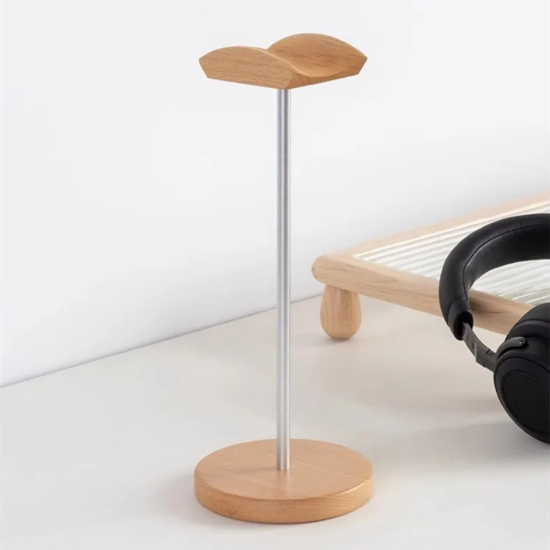 Black Walnut Wood & Aluminum Headphone Stand Nature Walnut Gaming Headset Holder with Solid Metal Base for Table Desk Display image 2