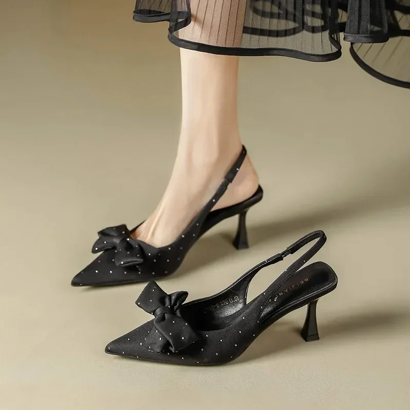 

Women's Shoes 2024 Summer New Style Slip-on Women's High Heels Fashion Bow Designer Office Sexy Pointed Ladies Stiletto Sandals