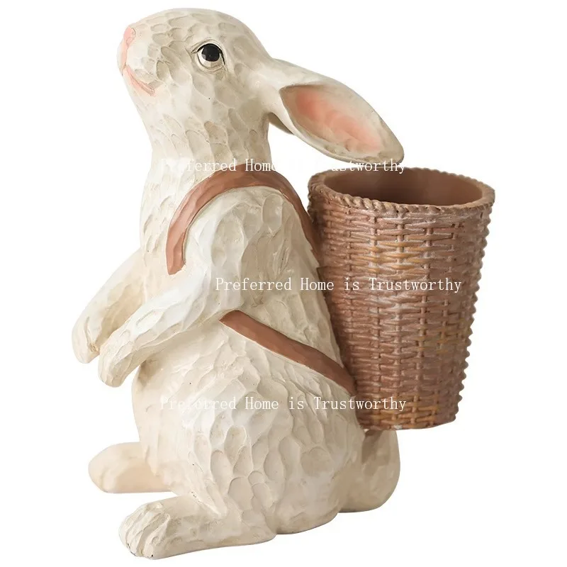 Wreath, Little Rabbit, Flower Basket, Flower Pot Ornament, Creative Resin Craftsmanship, Home Decor