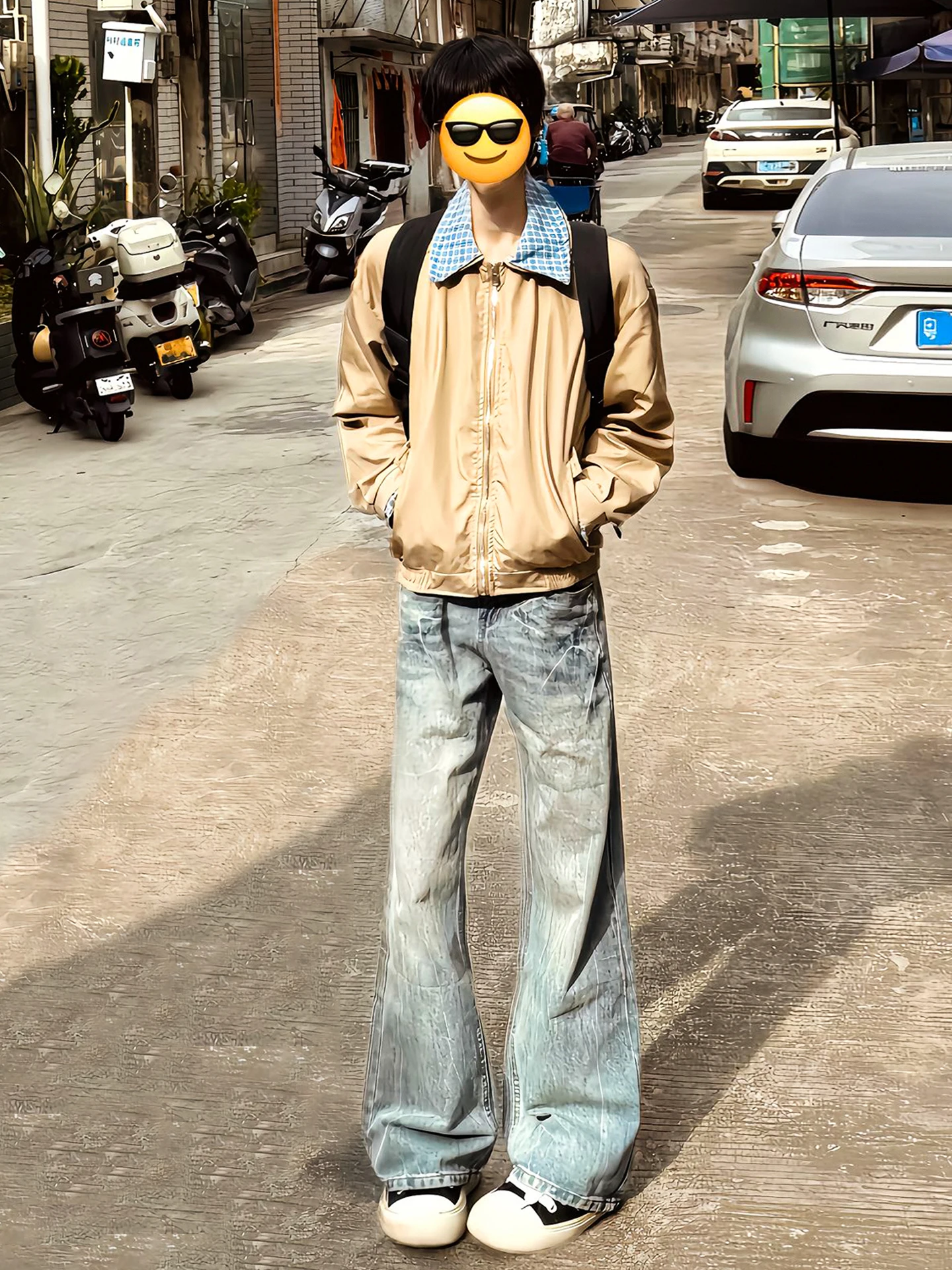 

Мужские джинсы Slim Fit с прямым кроем и легким клешем, в американском ретро-стиле, с узором в виде лозы, для повседневной носки, молодежные летние джинсы